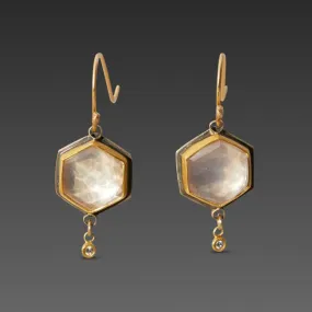 Rose Quartz Earrings with Diamond Drops,Jewelry Delicate & Elegant