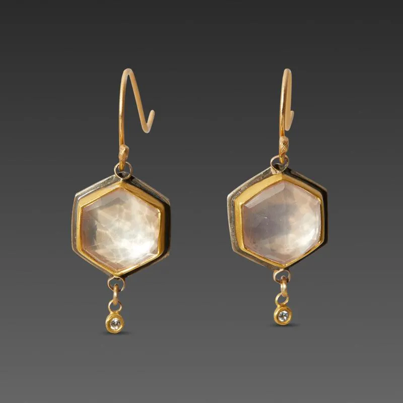 Rose Quartz Earrings with Diamond Drops,Jewelry Delicate & Elegant