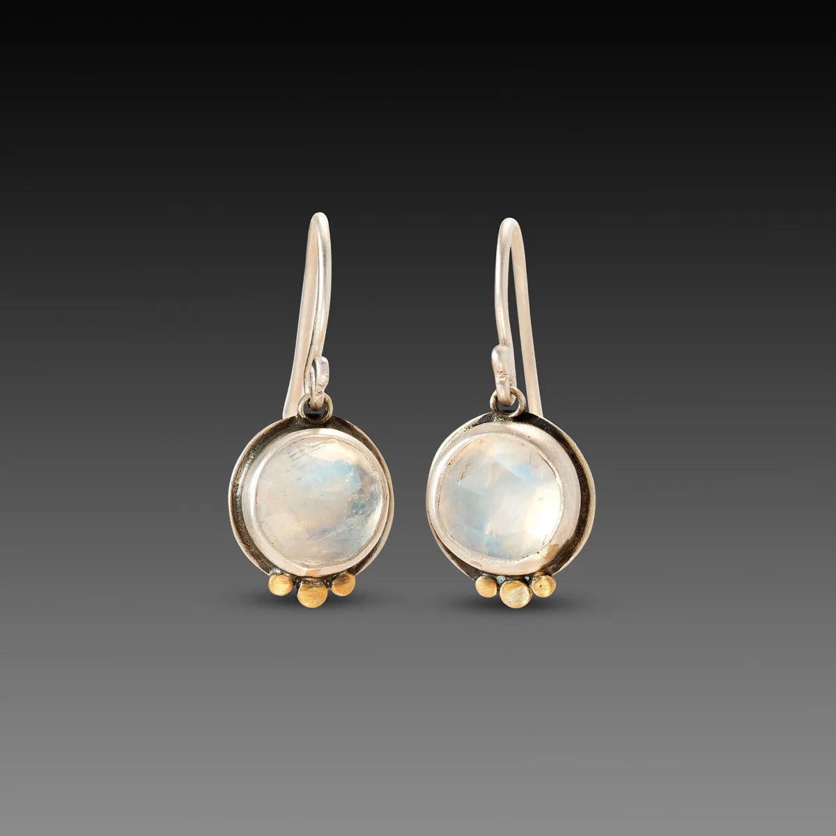 Round Moonstone Earrings with Gold Trios,Jewelry Delicate & Elegant