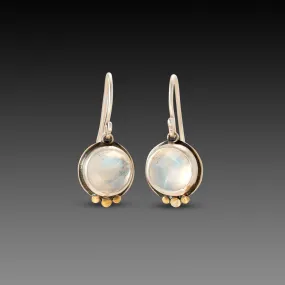 Round Moonstone Earrings with Gold Trios,Jewelry Delicate & Elegant