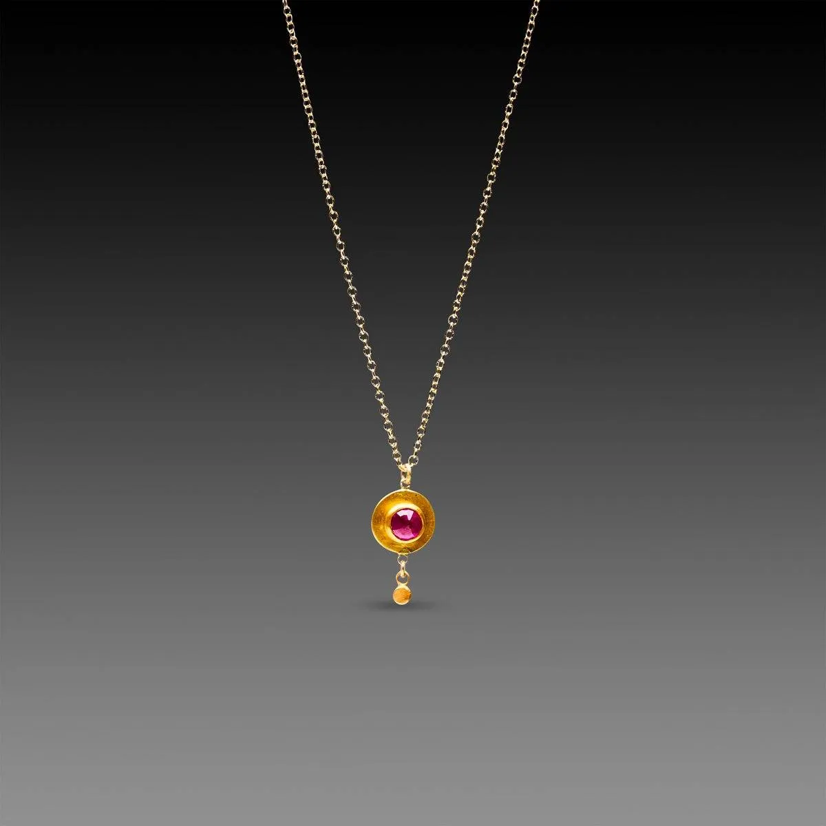 Ruby and Gold Disk Necklace,Jewelry Delicate & Elegant