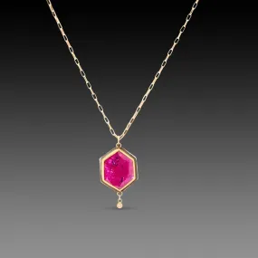 Ruby Hexagon Necklace with Diamond Drop,Jewelry Delicate & Elegant