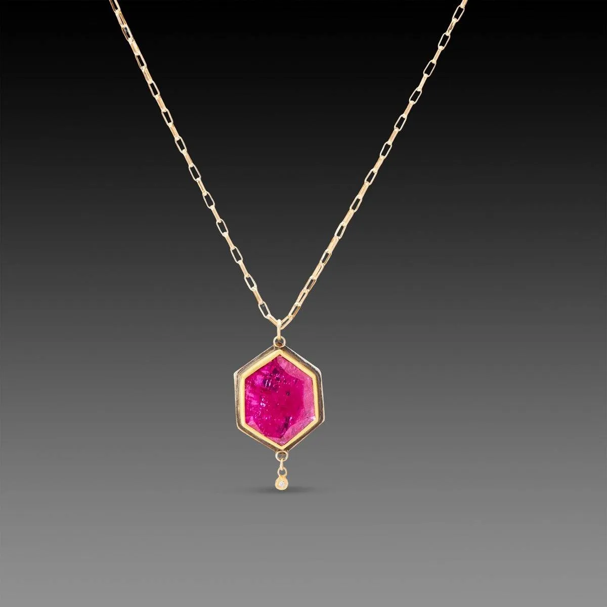 Ruby Hexagon Necklace with Diamond Drop,Jewelry Delicate & Elegant