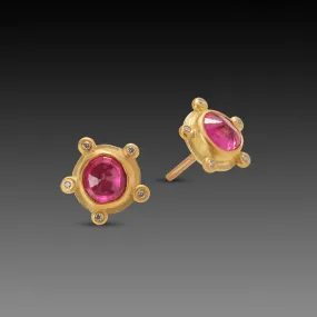 Ruby Stud Earrings with Diamonds,Jewelry Delicate & Elegant