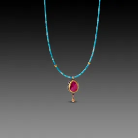 Ruby Teardrop and Turquoise Beaded Necklace,Jewelry Delicate & Elegant