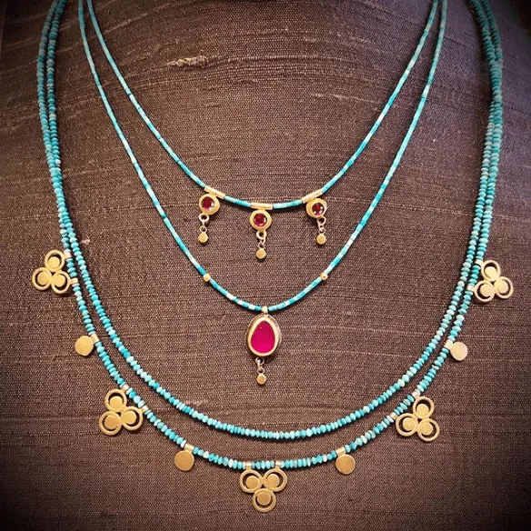 Ruby Teardrop and Turquoise Beaded Necklace,Jewelry Delicate & Elegant