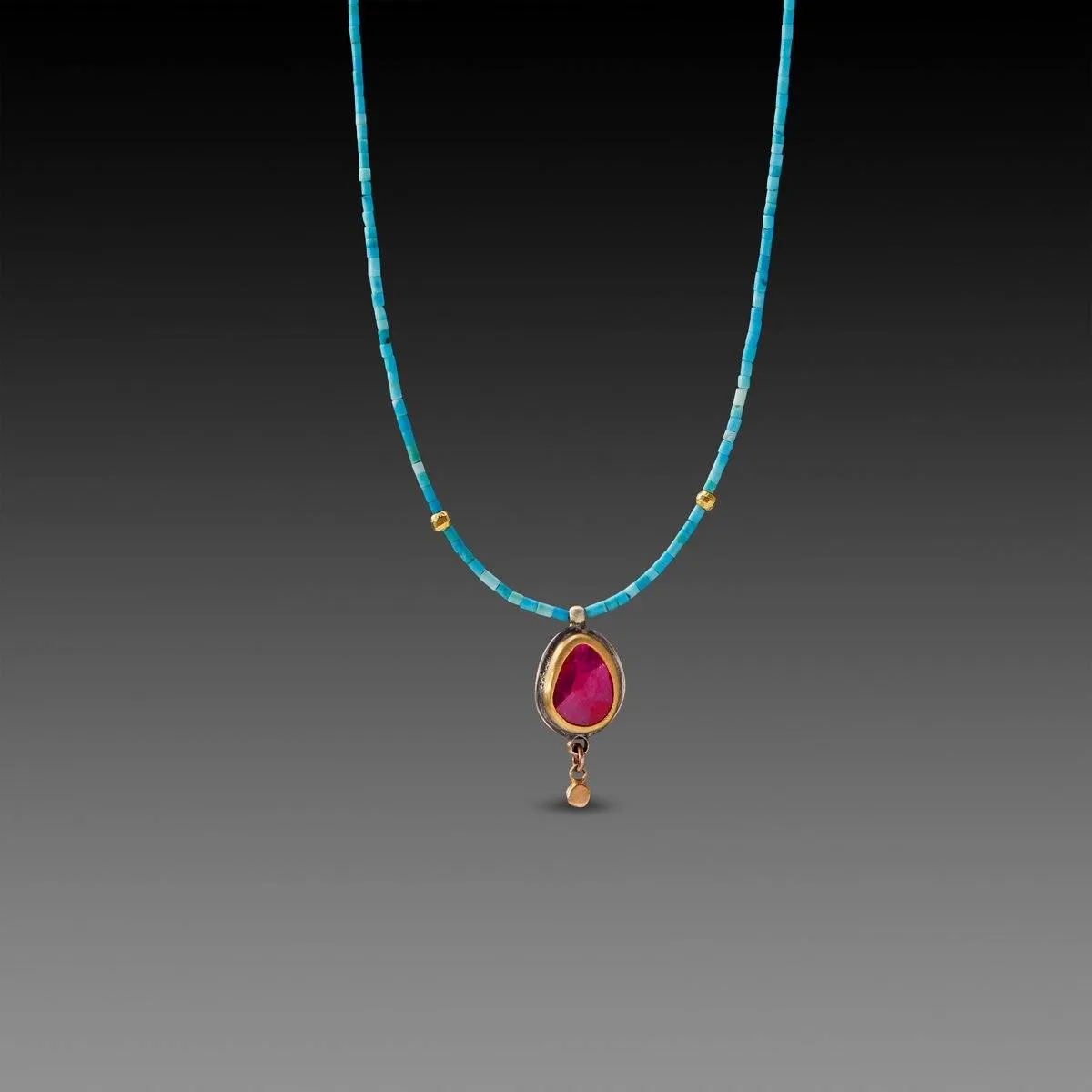 Ruby Teardrop and Turquoise Beaded Necklace,Jewelry Delicate & Elegant