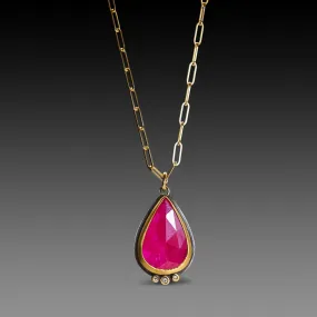 Ruby Teardrop Necklace with Paperclip Chain,Jewelry Delicate & Elegant