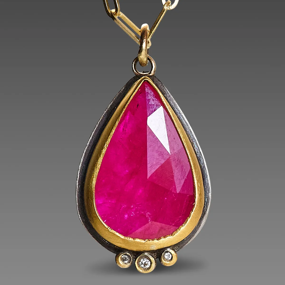 Ruby Teardrop Necklace with Paperclip Chain,Jewelry Delicate & Elegant