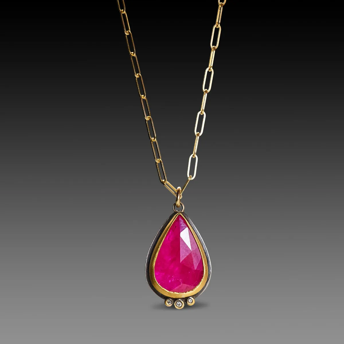 Ruby Teardrop Necklace with Paperclip Chain,Jewelry Delicate & Elegant