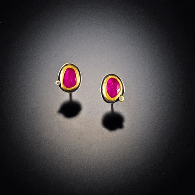 Ruby with Diamond Dot Stud Earrings,Jewelry Delicate & Elegant