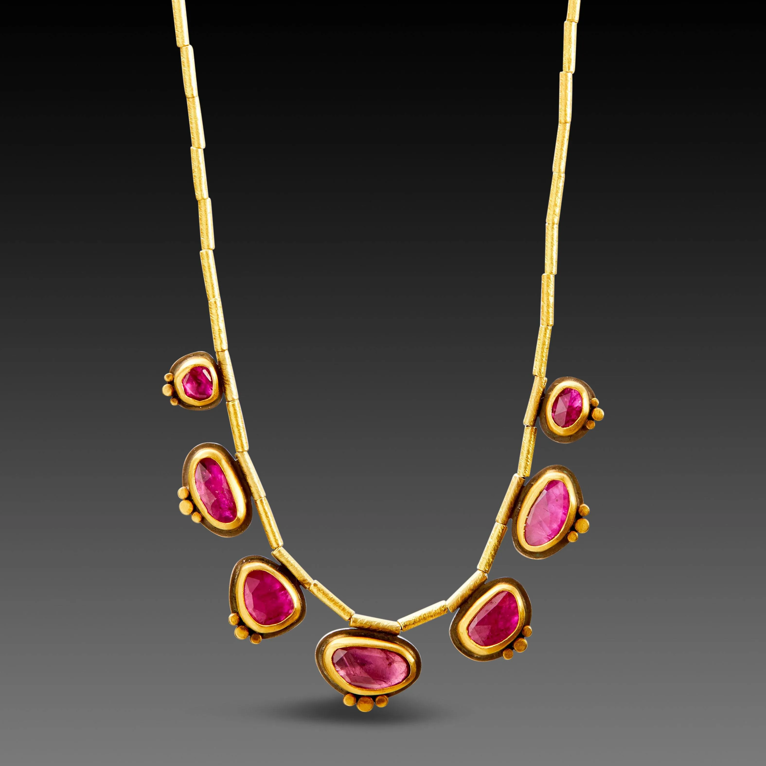 Seven Rubies with 22k Gold Trios Necklace,Jewelry Delicate & Elegant