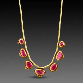 Seven Rubies with 22k Gold Trios Necklace,Jewelry Delicate & Elegant