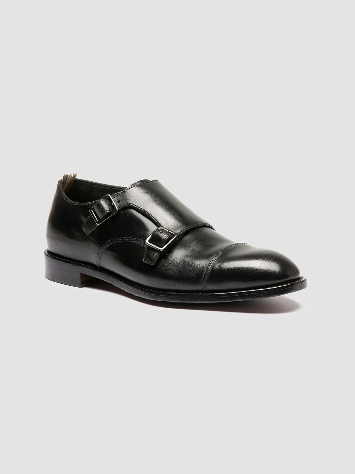 SIGNATURE 004 - Black Leather Monk Shoes,Men Derby Shoes