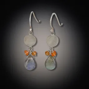 Single Disk with Labradorite Drop and Carnelian Clusters Earrings,Jewelry Delicate & Elegant