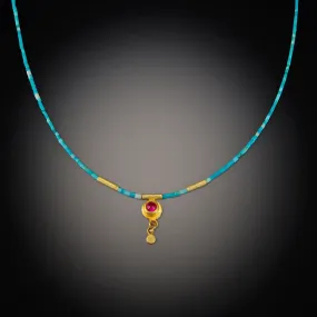 Single Ruby and Turquoise Beaded Necklace,Jewelry Delicate & Elegant
