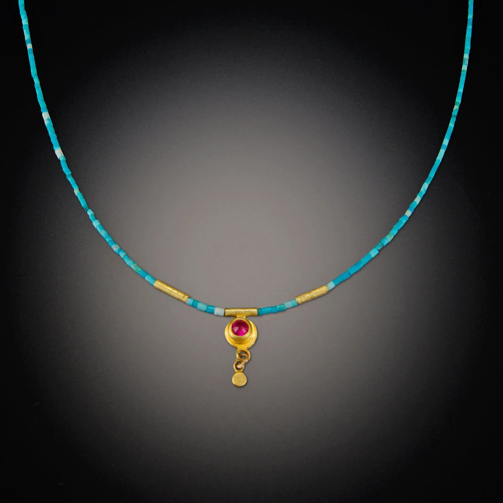 Single Ruby and Turquoise Beaded Necklace,Jewelry Delicate & Elegant
