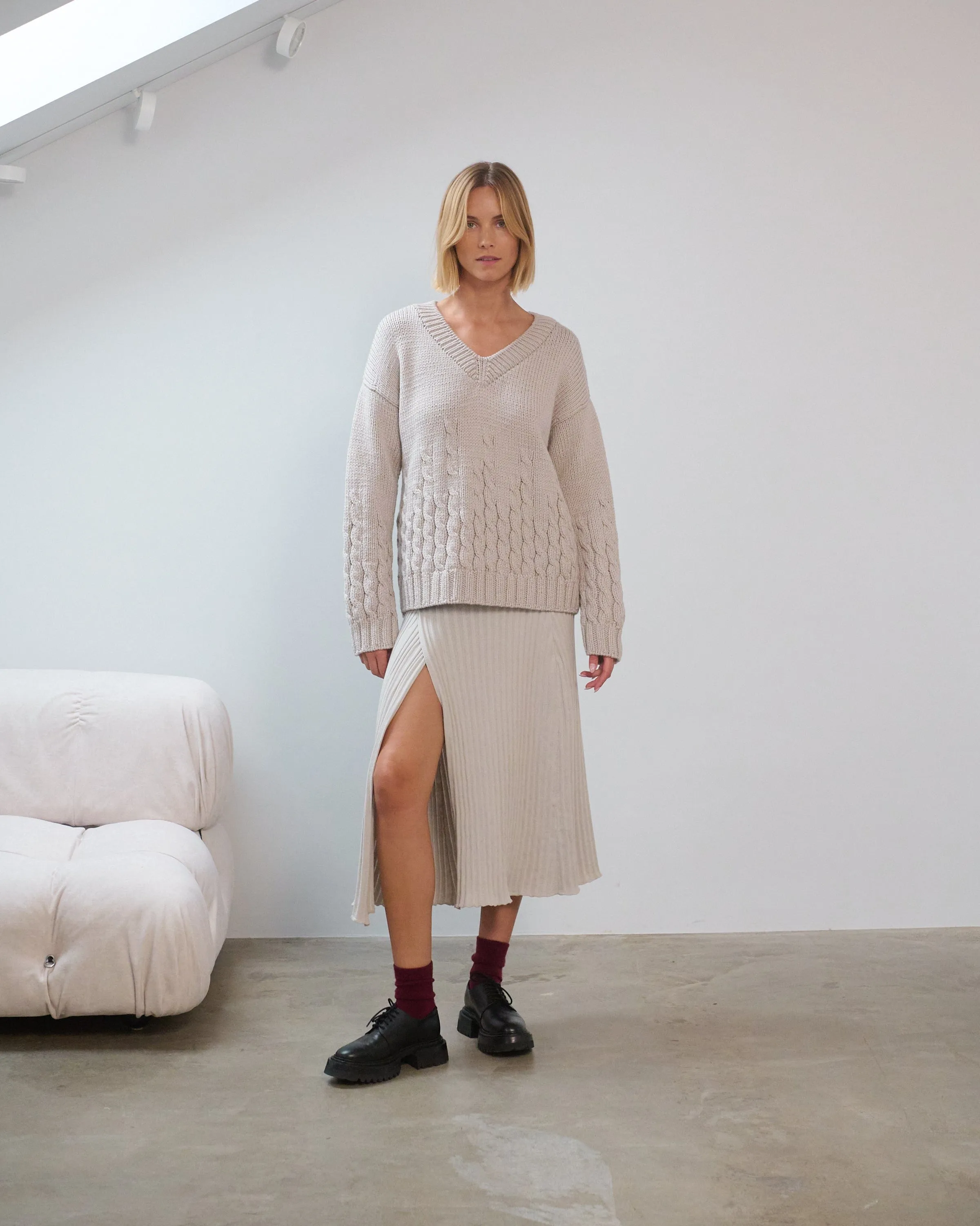 Sl?niai: Silver Grey Merino Wool Sweater,Women Sweaters