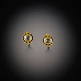 Small Round White Topaz Earrings with Gold Dots,Jewelry Delicate & Elegant