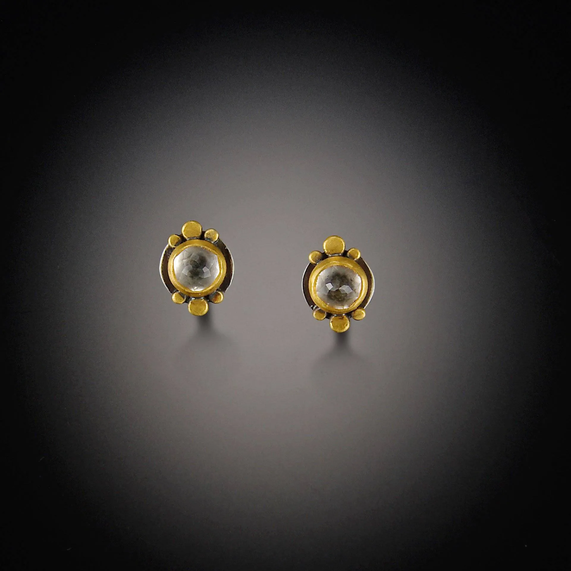 Small Round White Topaz Earrings with Gold Dots,Jewelry Delicate & Elegant