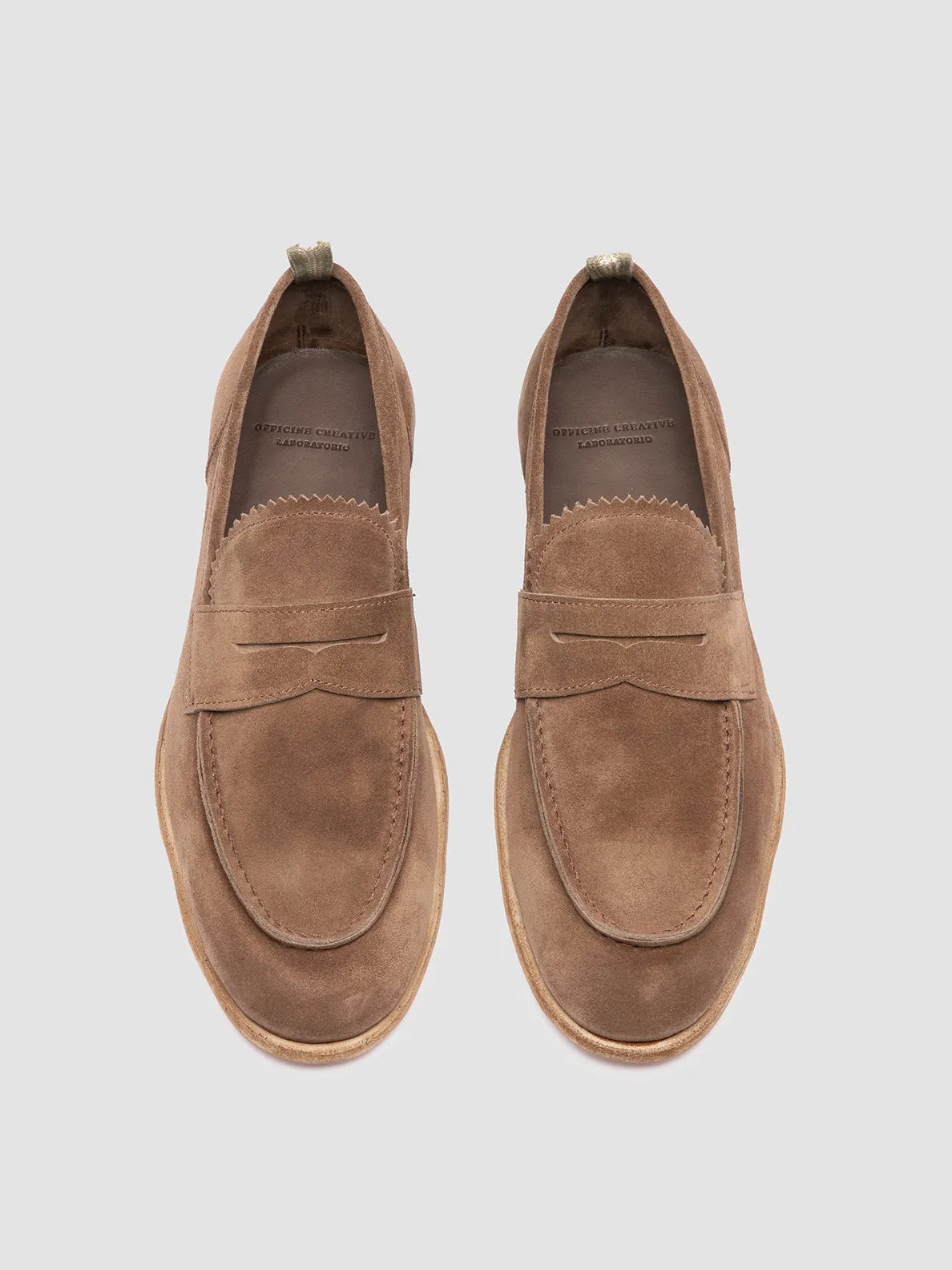 SOLITUDE 001 - Taupe Suede Penny Loafers,Men