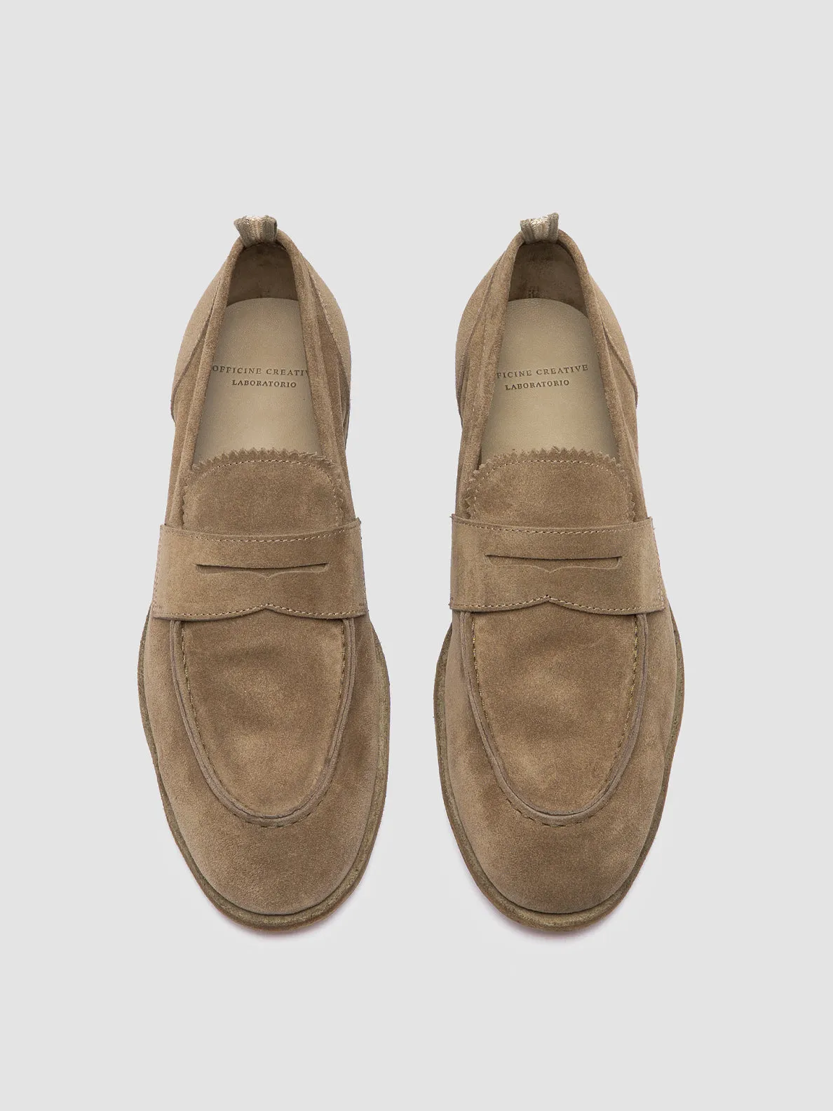 SOLITUDE 001 - Taupe Suede Penny Loafers,Men