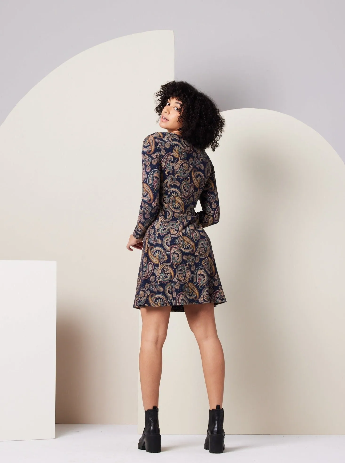 Sonnet Dress - Dark Blue Paisley,Women Dresses