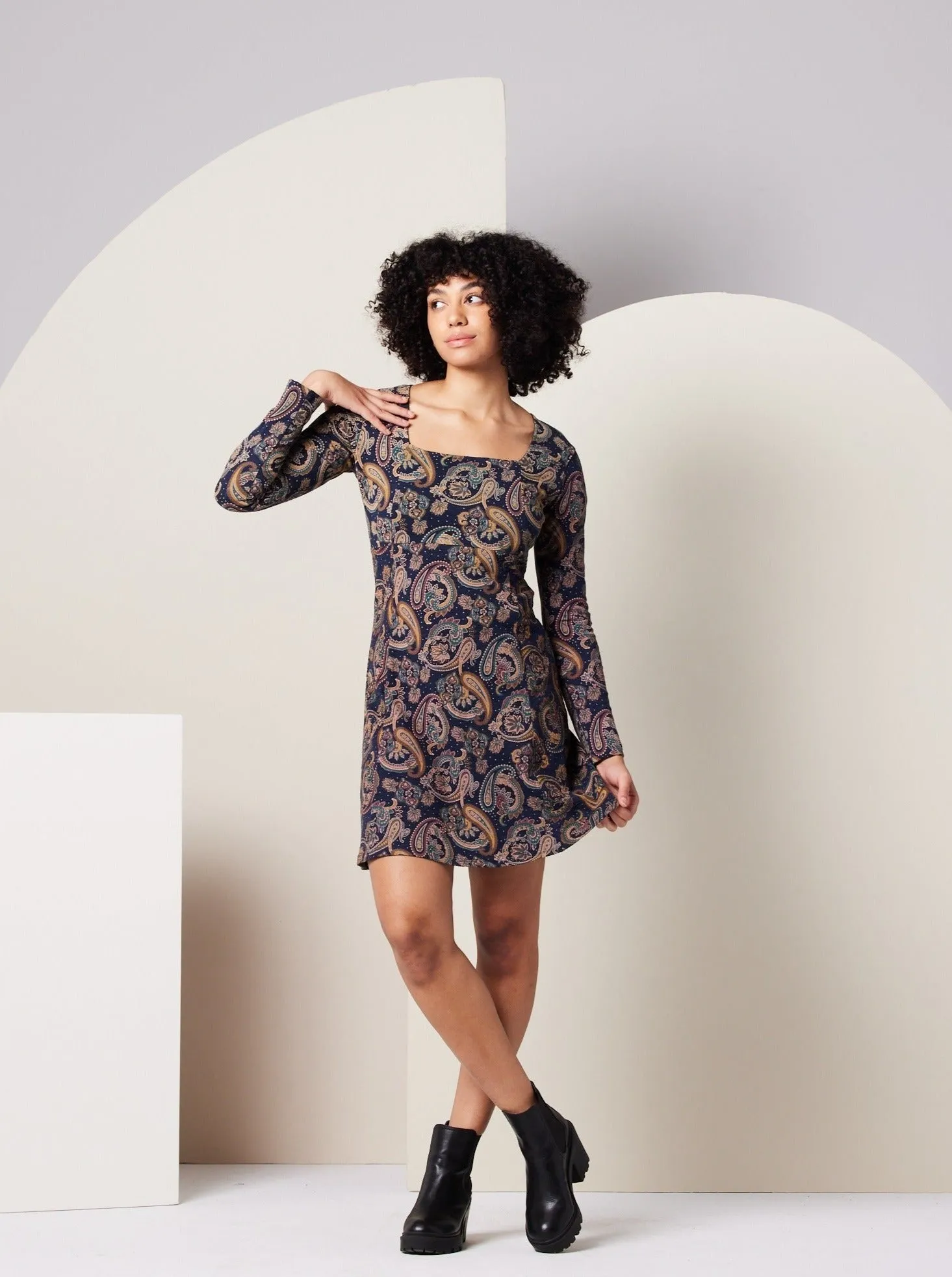 Sonnet Dress - Dark Blue Paisley,Women Dresses