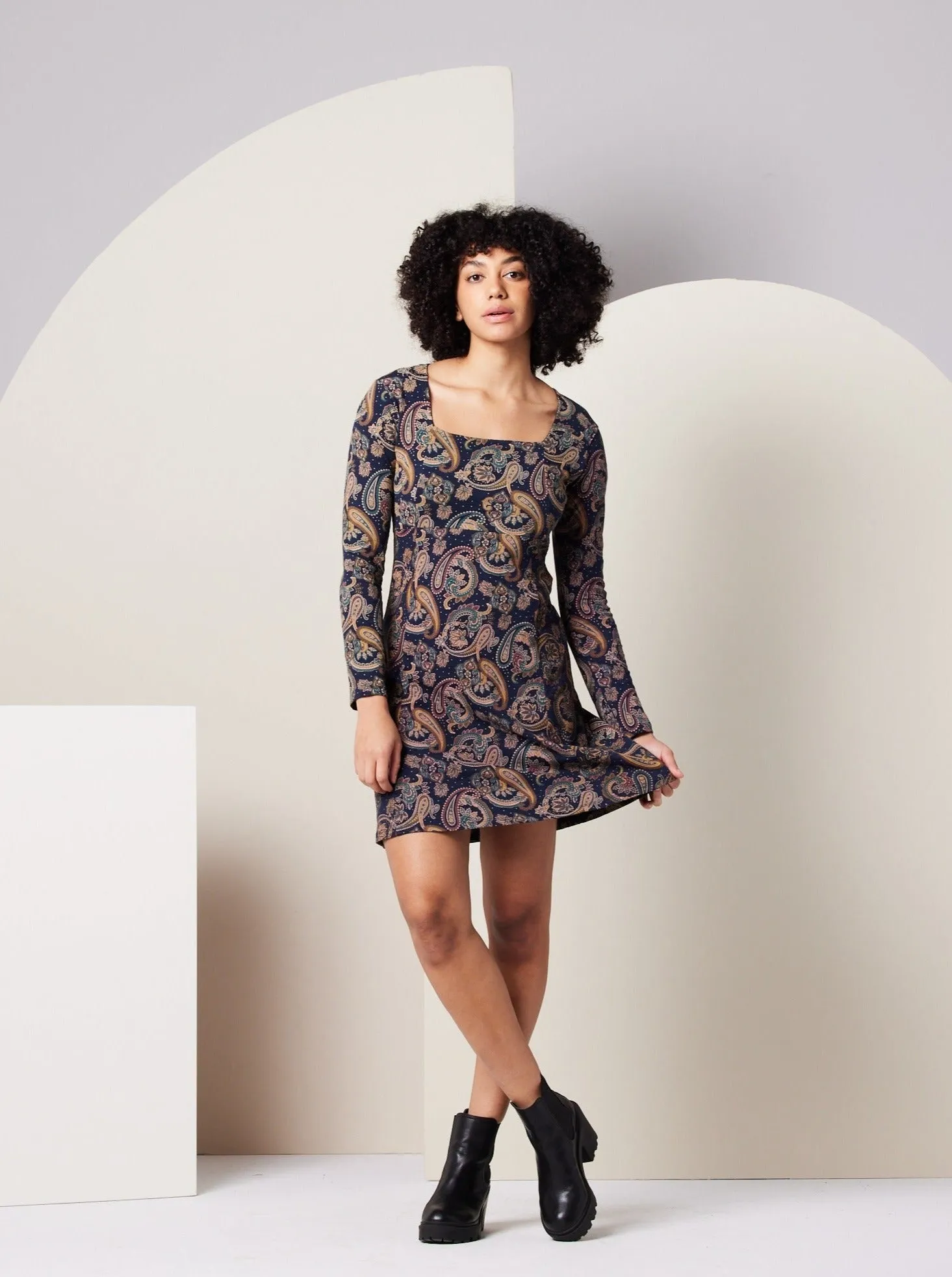 Sonnet Dress - Dark Blue Paisley,Women Dresses