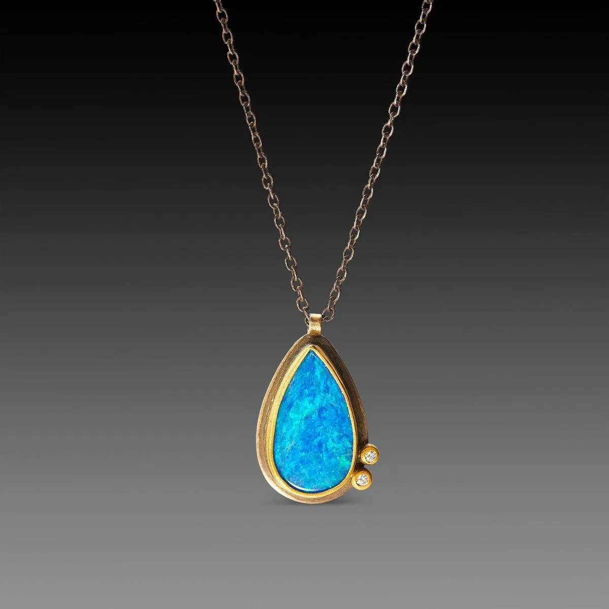 Teardrop Australian Opal Necklace with Diamond Dots,Jewelry Delicate & Elegant