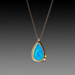 Teardrop Australian Opal Necklace with Diamond Dots,Jewelry Delicate & Elegant