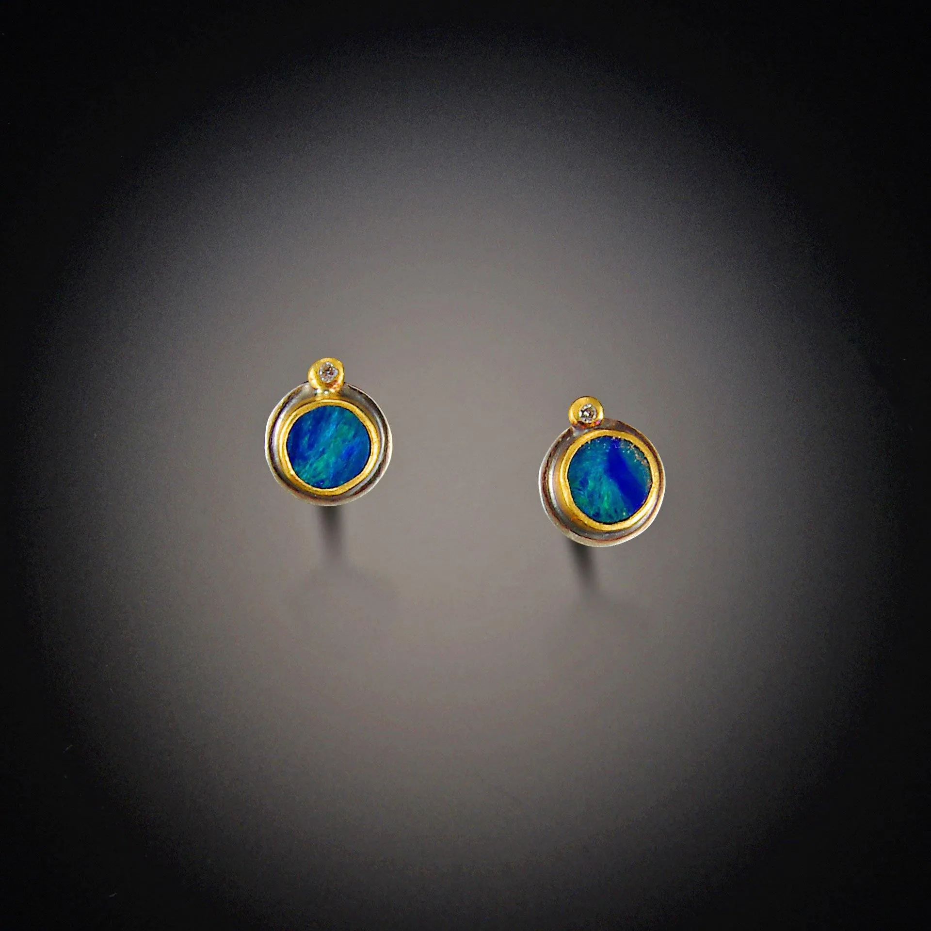 Tiny Australian Opal Stud Earrings with Diamonds,Jewelry Delicate & Elegant