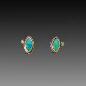 Tiny Australian Opal Stud Earrings with Diamonds,Jewelry Delicate & Elegant