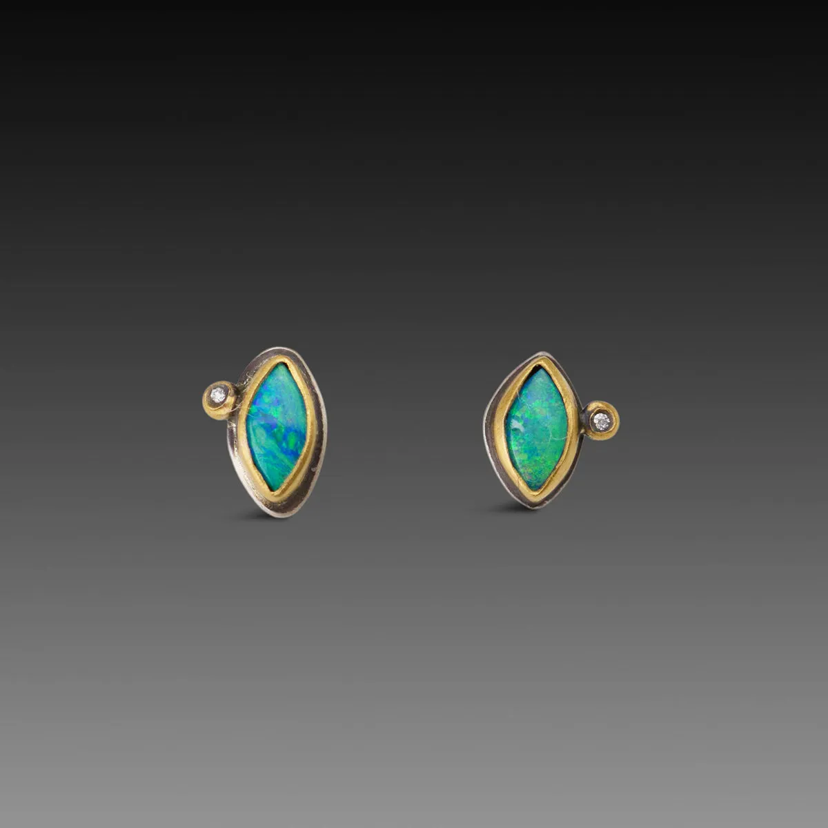 Tiny Australian Opal Stud Earrings with Diamonds,Jewelry Delicate & Elegant
