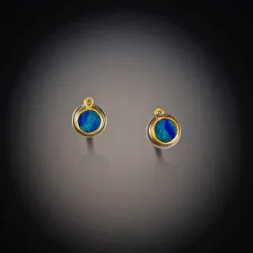 Tiny Australian Opal Stud Earrings with Diamonds,Jewelry Delicate & Elegant