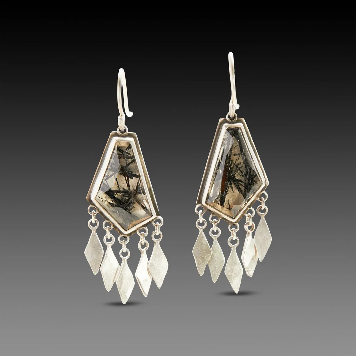 Tourmalinated Quartz Earrings with Sterling Fringe,Jewelry Delicate & Elegant
