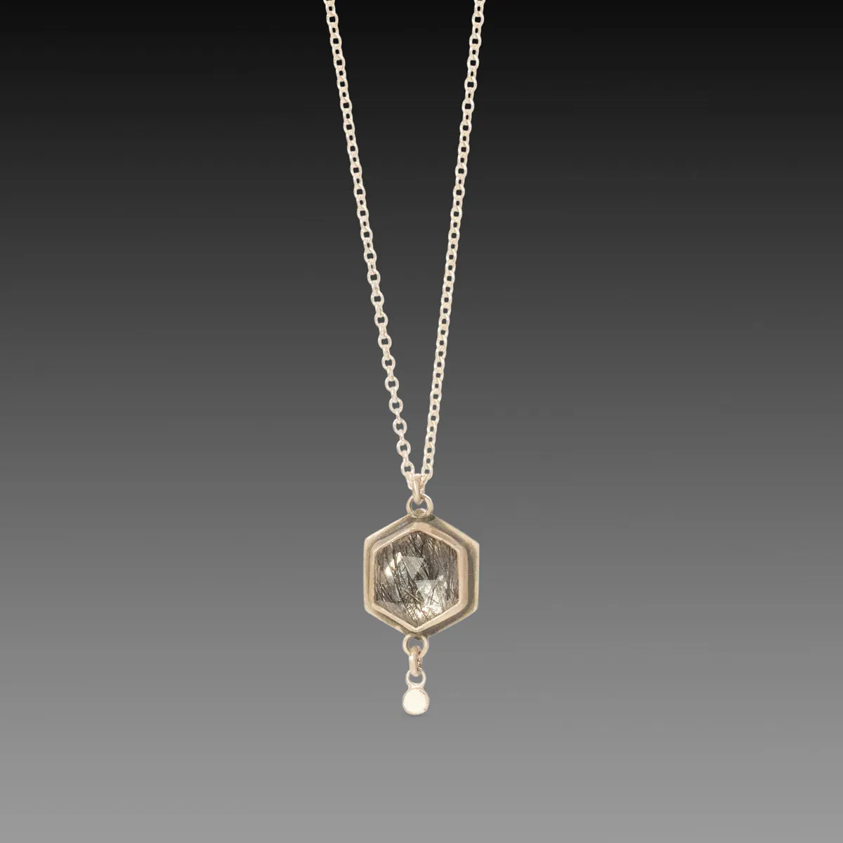 Tourmalinated Quartz Hexagon Necklace,Jewelry Delicate & Elegant