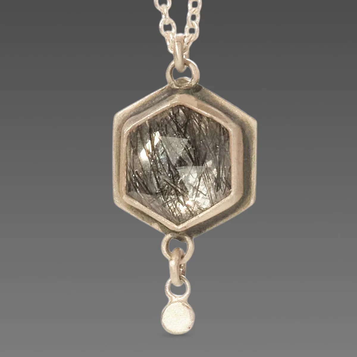 Tourmalinated Quartz Hexagon Necklace,Jewelry Delicate & Elegant
