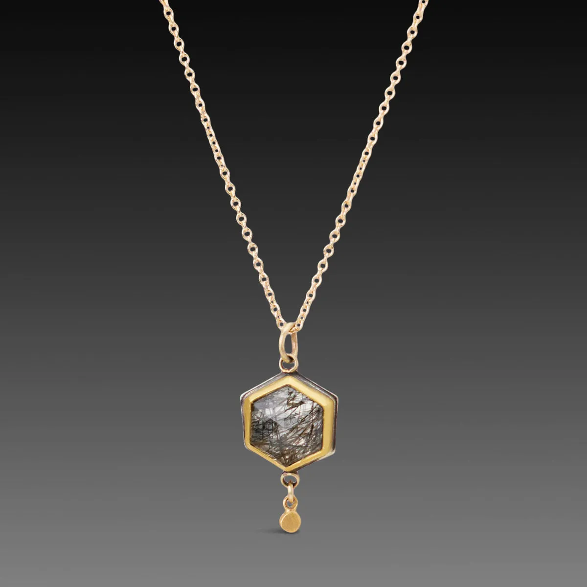 Tourmalinated Quartz Necklace in Gold,Jewelry Delicate & Elegant