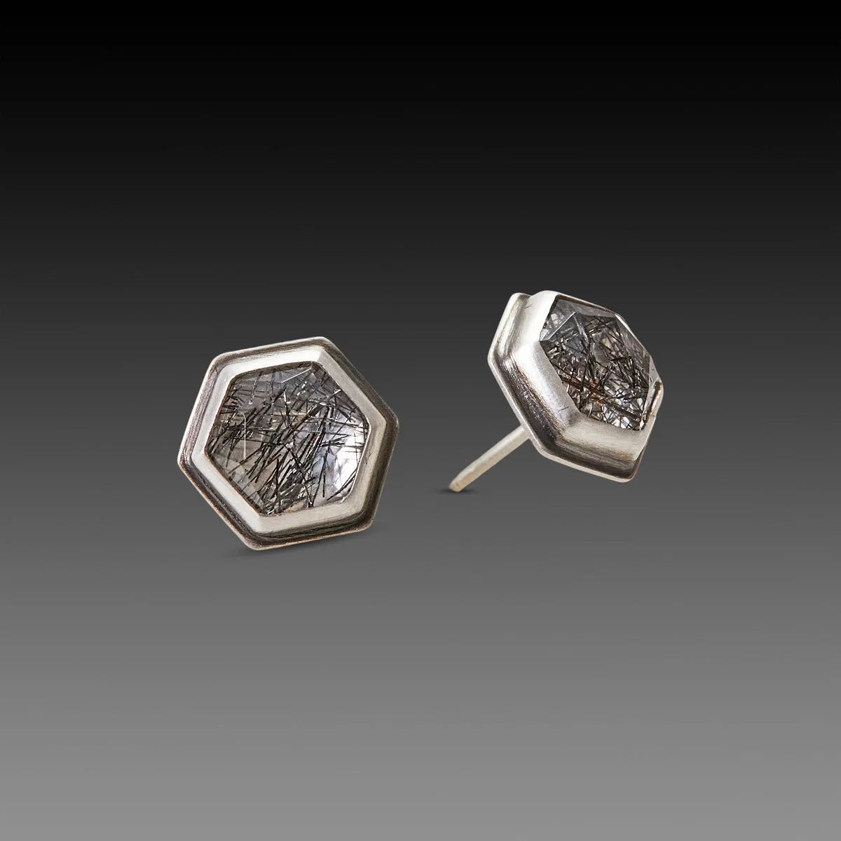 Tourmalinated Quartz Stud Earrings,Jewelry Delicate & Elegant