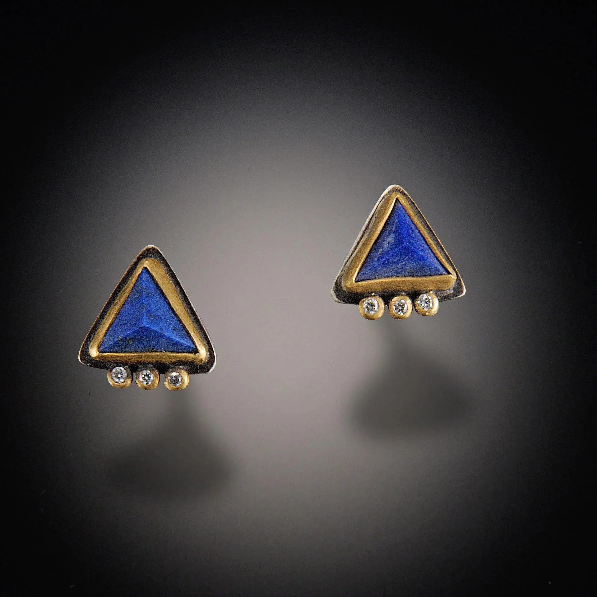 Triangle Lapis Stud Earrings with Three Diamond Dots,Jewelry Delicate & Elegant