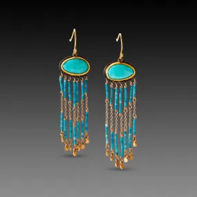 Turquoise & Gold Beaded Fringe Earrings,Jewelry Delicate & Elegant