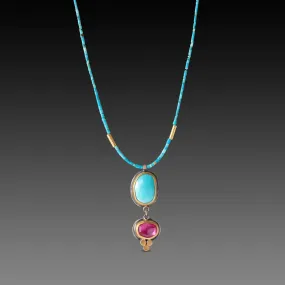 Turquoise and Ruby Double Pendant Necklace,Jewelry Delicate & Elegant