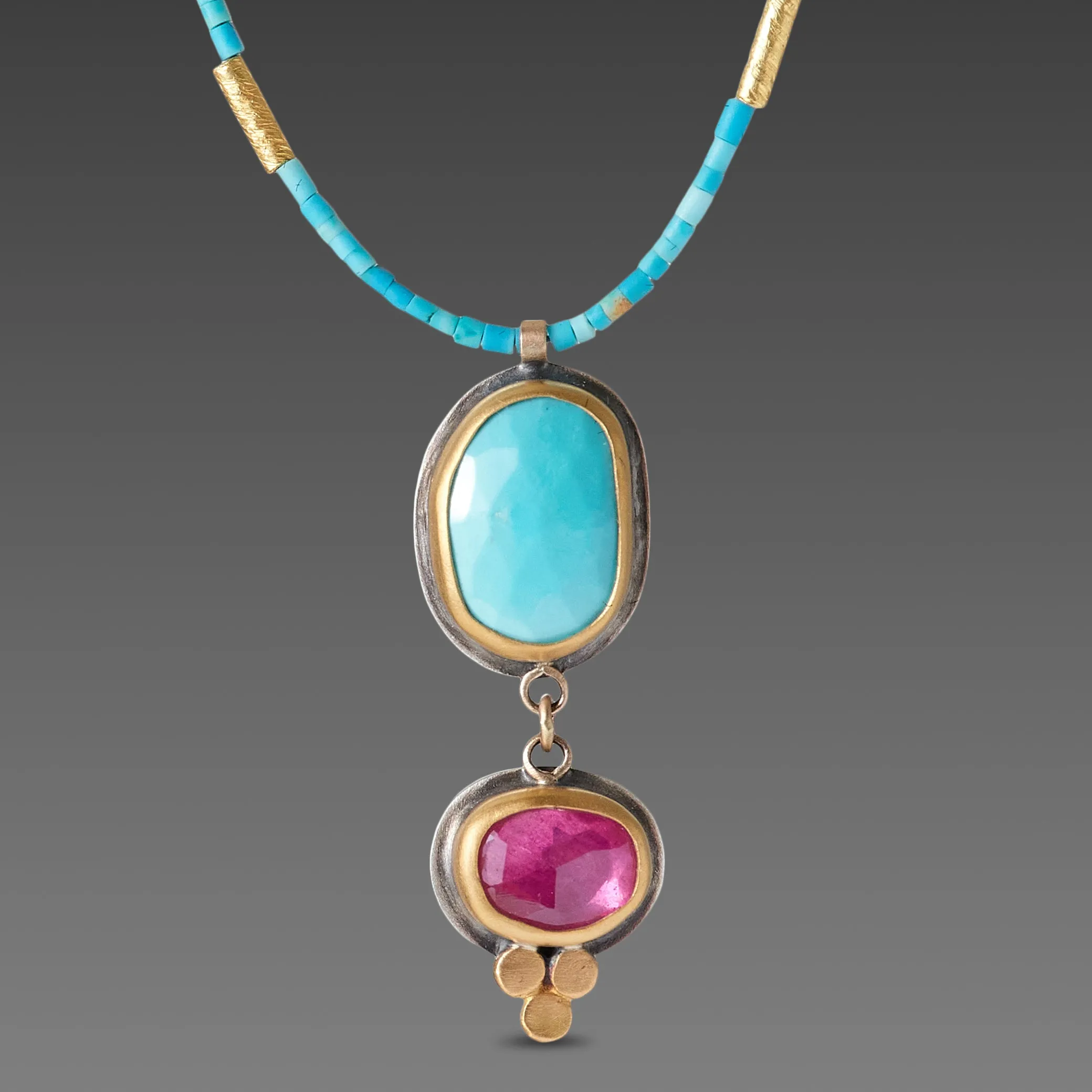 Turquoise and Ruby Double Pendant Necklace,Jewelry Delicate & Elegant