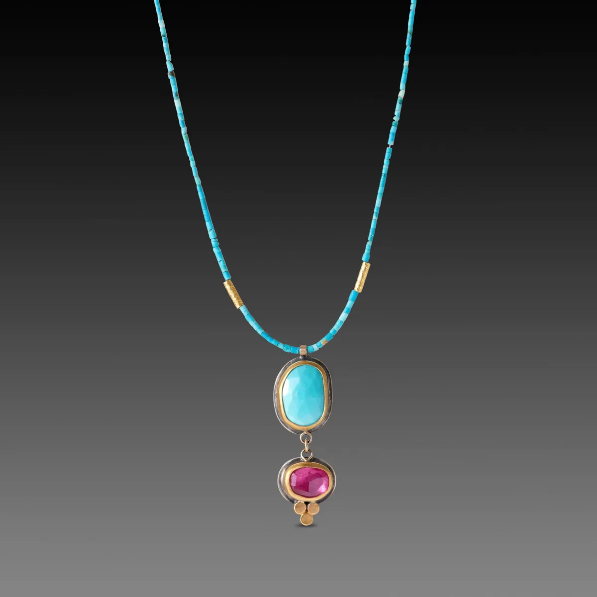 Turquoise and Ruby Double Pendant Necklace,Jewelry Delicate & Elegant