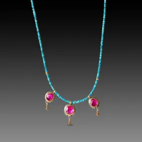 Turquoise Beaded Necklace with Rubies,Jewelry Delicate & Elegant