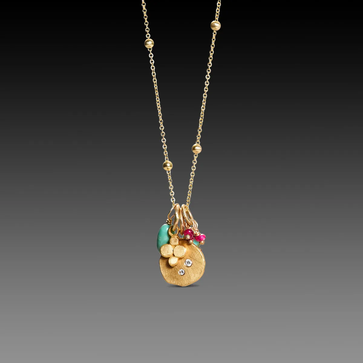 Turquoise, Ruby & Gold Cluster Necklace,Jewelry Delicate & Elegant