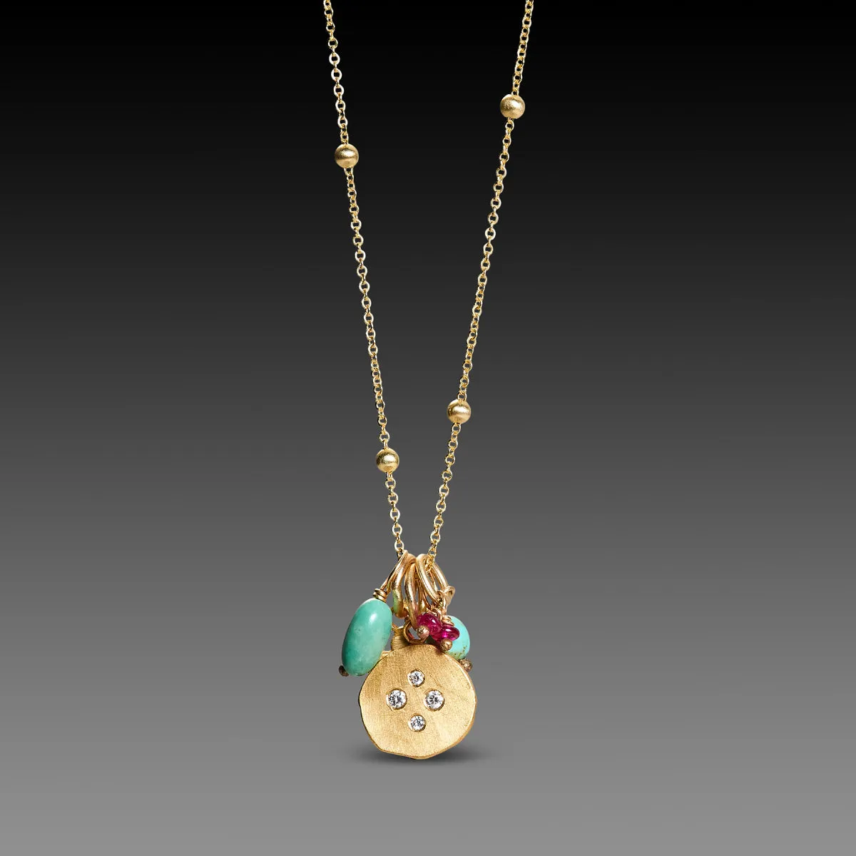 Turquoise, Ruby & Gold Cluster Necklace,Jewelry Delicate & Elegant