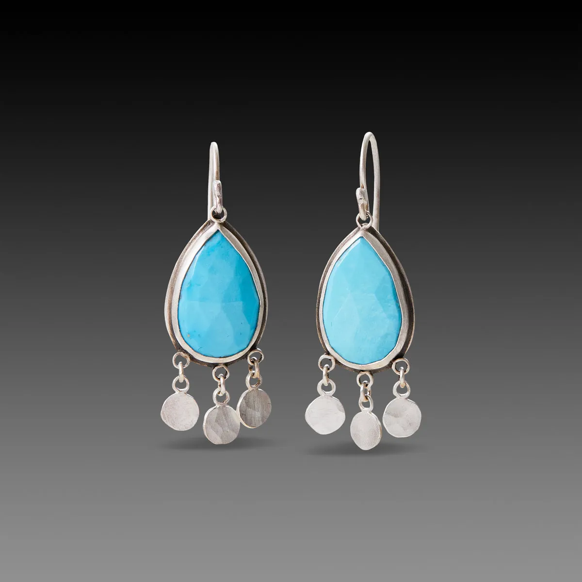 Turquoise Teardrop Earrings with Silver Fringe,Jewelry Delicate & Elegant