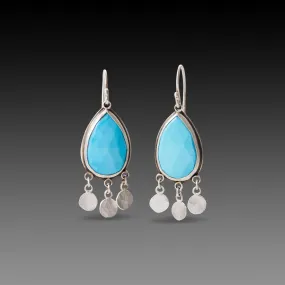 Turquoise Teardrop Earrings with Silver Fringe,Jewelry Delicate & Elegant